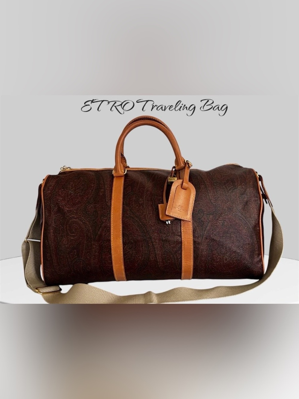 Etro Brown Paisley Duffel with Tan Leather Trim